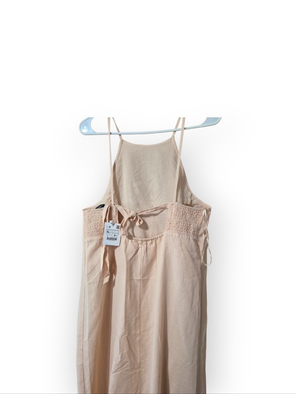 Zara Peach Embroidered Linen Maxi Spaghetti Strap Dress NWT - Picture 6 of 6